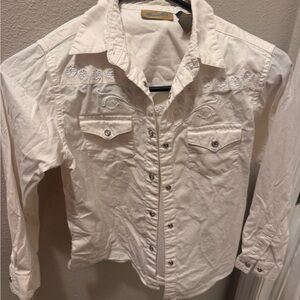 Wrangler White Girls' Embroidered Western Button-Down Shirt